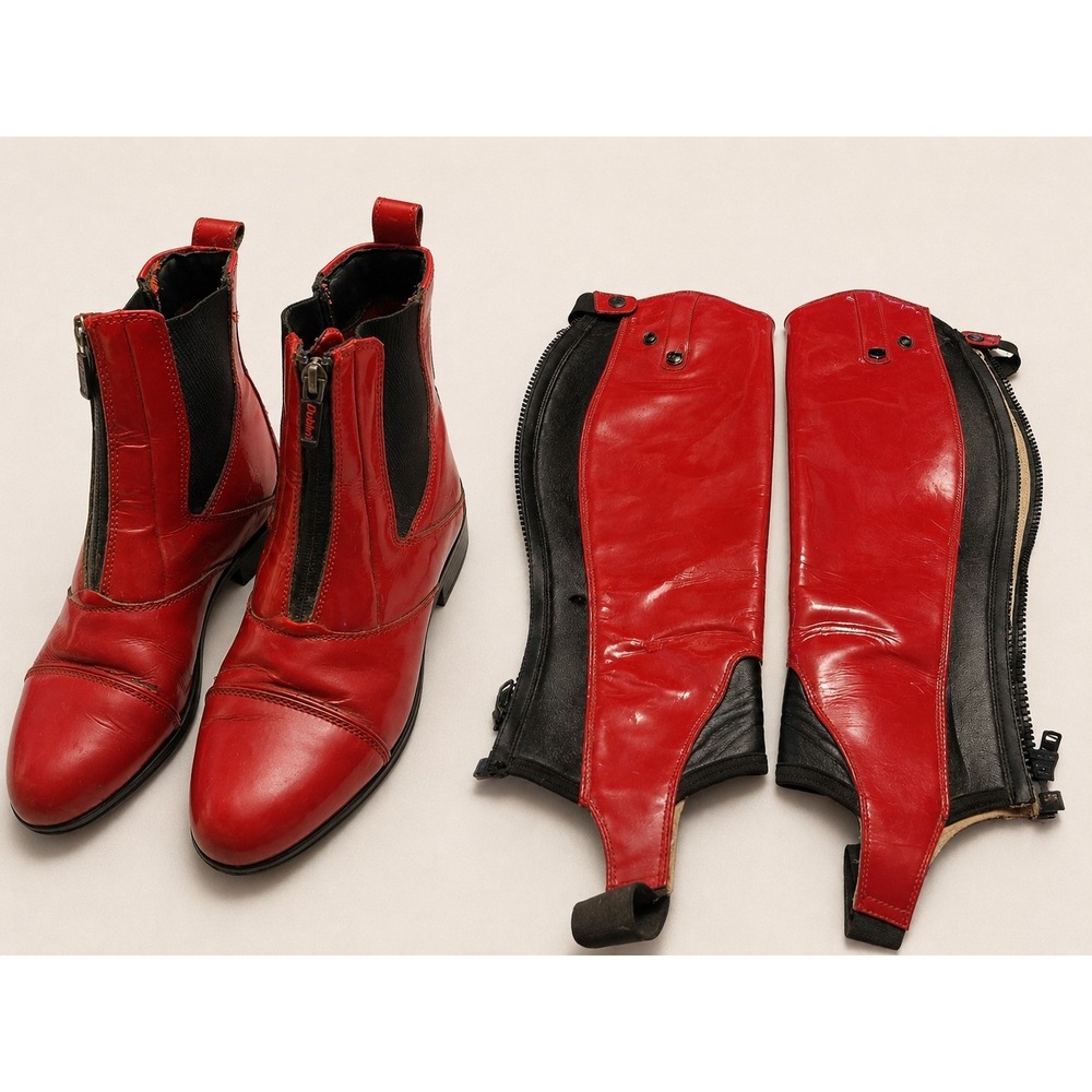 Dublin Riding Boots Half Chaps Set Womens 8.5 Medium Red Leather Equestrian